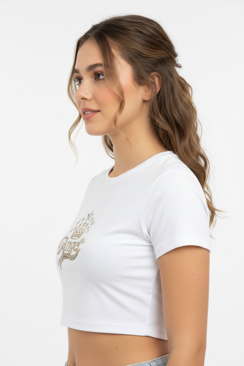 Angel Crown Graphic Baby Tee – Women's Slim Fit Crop Top | KVastrika